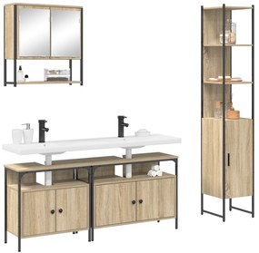 vidaXL Σετ Επίπλων Μπάνιου με ράφι Επιτοίχιο 4 pcs Sonoma Δρυς Μέγεθος: Μεσαίο