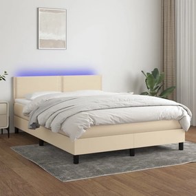 vidaXL Κρεβάτι Boxspring με Στρώμα &amp; LED Κρεμ 140x200 εκ. Υφασμάτινο