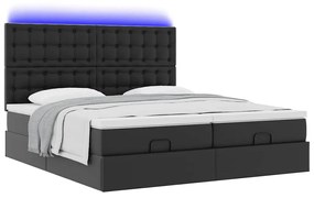 ΟΘΩΜΑΝΙΚΟ ΚΡΕΒΑΤΙ ΜΕ ΣΤΡΩΜΑΤΑ &amp; LEDS ΜΑΥΡΟ FAUX LEATHER 3314498