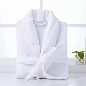 Μπουρνούζι Βελουτέ-Πετσετέ Polycotton Με Γιακά Λευκό Extra Large