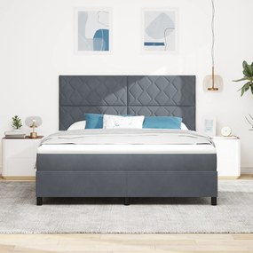 vidaXL Κρεβάτι Box Spring με Στρώμα & LED Σκούρο Γκρι 180x200 εκ. Βελούδο