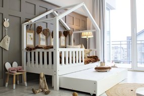 Κρεβάτι Παιδικό Montessori  House Bed Plus με κάγκελα  30cm  +  Συρτάρι  σε Λευκό Χρώμα  Ξύλου  100×200cm  Luletto (Δώρο 10% έκπτωση στο Στρώμα)