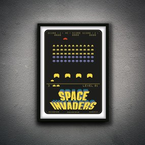 Πόστερ &amp; Κάδρο Space Invaders GM119 40x50cm Μαύρο Ξύλινο Κάδρο (με πόστερ)
