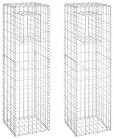 Συρματοκιβώτια Στύλοι 2 τεμ. 40 x 40 x 140 εκ. Σιδερένιοι - Ασήμι