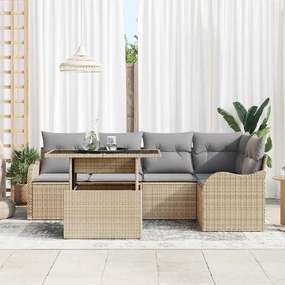 vidaXL Σετ Καναπέ Κήπου με μαξιλάρι 6 pcs Μπεζ Πολυ ράταν