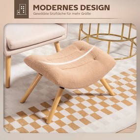 HOMCOM Μοντέρνο υποπόδιο με επένδυση fleece και ξύλινα πόδια, επενδεδυμένο, για σαλόνι, υπνοδωμάτιο, διάδρομο, Καφέ