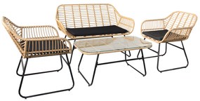 Σετ Σαλόνι Κήπου ArteLibre ACILIUS Φυσικό/Μαύρο Μέταλλο/Rattan 2θ. Καναπές+2 Πολυθρόνες+Τραπεζάκι-14510023