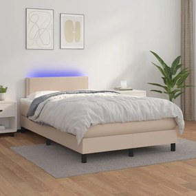 vidaXL Κρεβάτι Boxspring Στρώμα&LED Καπουτσίνο 120x200 εκ. Συνθ. Δέρμα