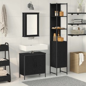 vidaXL Σετ Επίπλων Μπάνιου με ράφι 3 pcs Μαύρο Επεξεργασμένο ξύλο