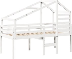 vidaXL Κρεβάτι Υπερυψωμένο με Οροφή Λευκό 90x200 εκ. Μασίφ Ξύλο Πεύκου