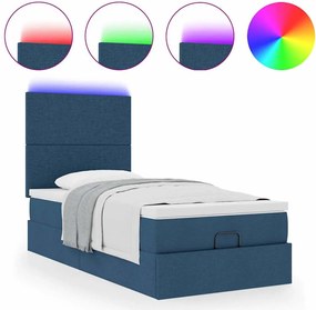 vidaXL Οθωμανικό κρεβάτι με στρώμα &amp; LEDs Μπλε 90x200 cm Ύφασμα