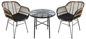 Σετ Τραπεζαρία Κήπου ArteLibre APPIUS Μαύρο Μέταλλο-Rattan-Γυαλί Με 2 Καρέκλες 14990370