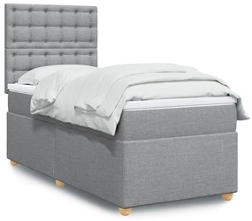 vidaXL Κρεβάτι Boxspring με Στρώμα Ανοιχτό Γκρι 90x200 εκ. Υφασμάτινο