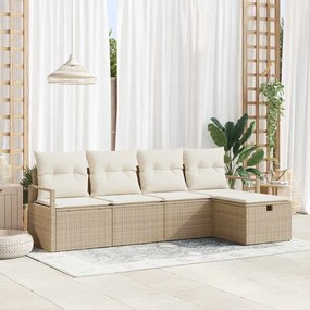 vidaXL Σετ Καναπέ Κήπου 5 Τεμαχίων με Μαξιλάρια σε Μπεζ Πολυκαρβόνιο