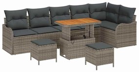vidaXL Σετ Καναπέ Κήπου Ρυθμιζόμενο ύψος 9 pcs Γκρι συνθετικό ρατάν