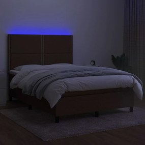 vidaXL Κρεβάτι Boxspring με Στρώμα &amp; LED Σκ.Καφέ 140x190εκ. Υφασμάτινο