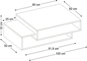 Τραπεζάκι σαλονιού Tab Megapap χρώμα λευκό - cordoba 105x60x32εκ.