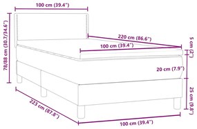 Box Spring κρεβάτι με στρώμα σκούρο μπλε 100x220 cm Βελούδινο - Μπλε