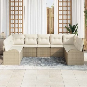 vidaXL Σετ Κήπου 9 Τεμαχίων με Μαξιλάρια, Μπεζ, Poly Rattan
