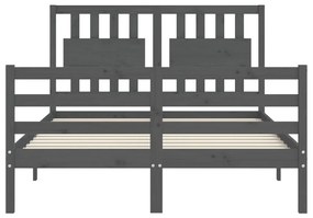 Πλαίσιο Κρεβατιού με Κεφαλάρι Γκρι 140x200 εκ. από Μασίφ Ξύλο - Γκρι