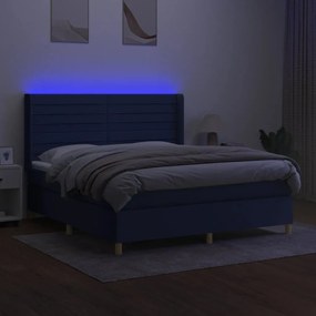 Κρεβάτι Boxspring με Στρώμα &amp; LED Μπλε 160x200 εκ. Υφασμάτινο - Μπλε