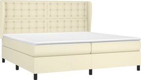 vidaXL Κρεβάτι Boxspring με Στρώμα Κρεμ 200x200 εκ. Συνθετικό Δέρμα