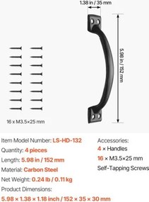 VEVOR 4Pcs Barn Door Handles 6.5 in Rustic Heavy Duty Garden Gate Shed Pulls