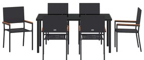 vidaXL Σέτ φαγητού για κήπο με μαξιλάρι 7 pcs Μαύρο συνθετικό ρατάν