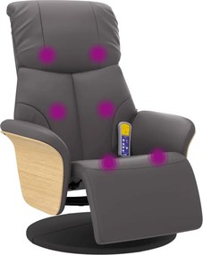 vidaXL Πολυθρόνα Μασάζ Ανακλινόμενη με Υποπόδιο Γκρι από Συνθ. Δέρμα