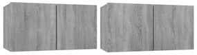 vidaXL Έπιπλα Τηλεόρασης Κρεμαστά 2 τεμ. Γκρι 60x30x30 εκ. Επεξ. Ξύλο