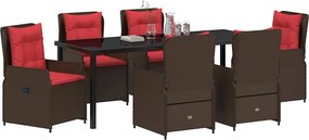vidaXL Σέτ φαγητού για κήπο 7 pcs Καφέ Πολυ ράταν