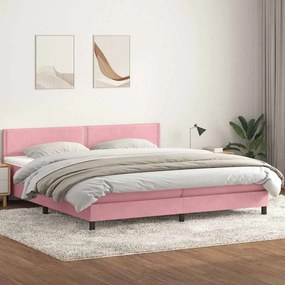 vidaXL Κρεβάτι Boxspring με Στρώμα &amp; LED Ροζ 180x210 εκ. Βελούδινο