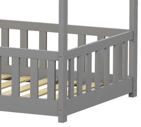 Κρεβάτι παιδικό Callan τύπου Montessori με κιγκλίδωμα ξύλο πεύκου γκρι 90x190 εκ. 90x190x140.5 εκ.