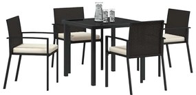 vidaXL Σέτ φαγητού για κήπο 5 pcs Μαύρο Πολυ ράταν
