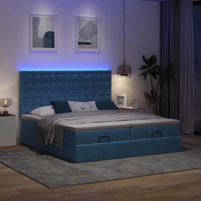 VidaXL Οθωμανικό κρεβάτι με στρώματα & LEDs Σκούρο μπλε Βελούδο