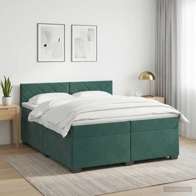 vidaXL Κρεβάτι Box Spring με Στρώμα και LED Σκούρο Πράσινο Βελούδο