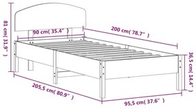 Σκελετός Κρεβ. Χωρίς Στρώμα Καφέ Κεριού 90x200 εκ Μασίφ Πεύκο - Καφέ