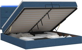 vidaXL Κρεβάτι Ottoman με Στρώμα και LED Μπλε 200 x 200 cm Ύφασμα