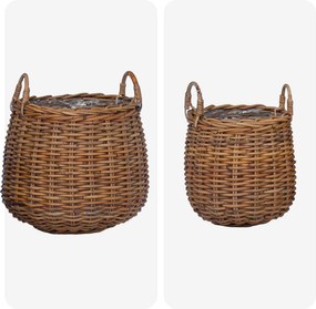 vidaXL Καλάθι Φυτών με αποθήκευση 2 pcs Καφέ Ράτταν Λατσάκ