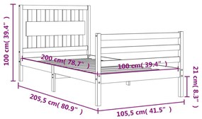 Πλαίσιο Κρεβατιού με Κεφαλάρι 100 x 200 εκ. από Μασίφ Ξύλο - Καφέ