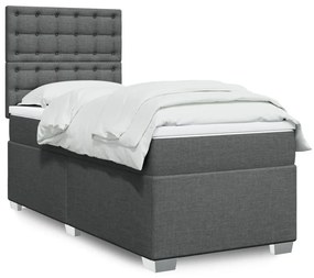 Κρεβάτι Boxspring με Στρώμα Σκούρο Γκρι 100x200 εκ. Υφασμάτινο