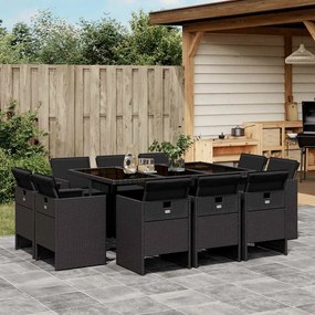 vidaXL Σετ Τραπεζαρίας Κήπου 11 τεμ Μαύρο από Συνθ. Ρατάν με Μαξιλάρια