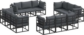 vidaXL Σετ Καναπέ Κήπου 12 pcs Μαύρο Μέταλλο