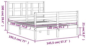 Πλαίσιο Κρεβατιού με Κεφαλάρι Γκρι 140 x 190 εκ. από Μασίφ Ξύλο - Γκρι