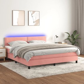 ΚΡΕΒΑΤΙ BOXSPRING ΜΕ ΣΤΡΩΜΑ &amp; LED ΡΟΖ 180X200 ΕΚ. ΒΕΛΟΥΔΙΝΟ 3134362