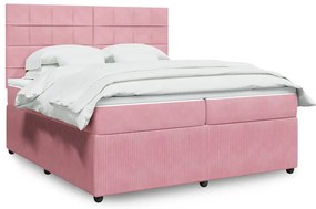 vidaXL Κρεβάτι Boxspring με Στρώμα Ροζ 200x200 εκ. Βελούδινο