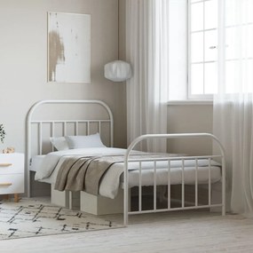 Πλαίσιο Κρεβατιού με Κεφαλάρι&amp;Ποδαρικό Λευκό 100x190εκ. Μέταλλο