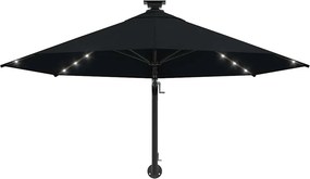 vidaXL Ομπρέλα Κήπου Επιτοίχια με LED Μαύρη 300 εκ.