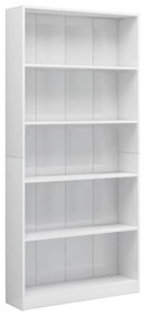 vidaXL Βιβλιοθήκη με 5 Ράφια Γυαλιστερό Λευκό 80x24x175 εκ Μοριοσανίδα