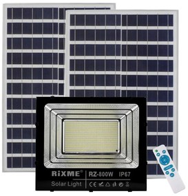 Led Αδιάβροχος Ηλιακός Προβολέας 800W 64000LM με 2 Πάνελ και Τηλεχειριστήριο Rixme RZ-800W